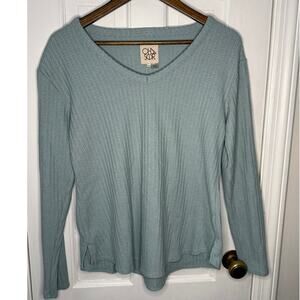 Chaser Seafoam Green Waffle Knit Long Sleeve Pullover Sweater - M